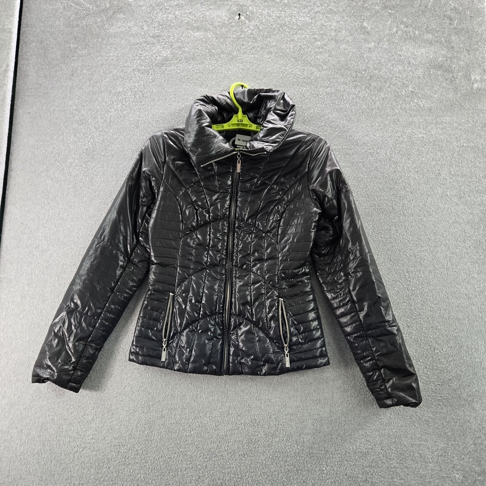 GUESS Women Jacket M Black Puffer Activewear Zipper Long Sleeve